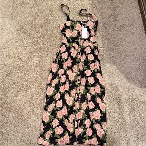 Reformation Black and Pink Floral Midi Dress